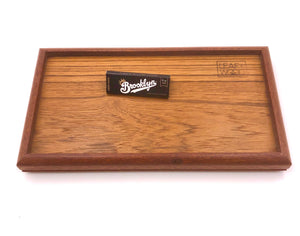 Hand crafted Teak rolling tray with brooklyn rolling papers